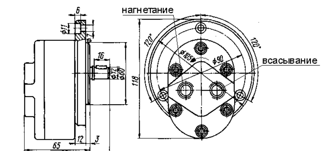 Рисунок 2. Габаритные и присоединительные размеры насоса АГ11-11