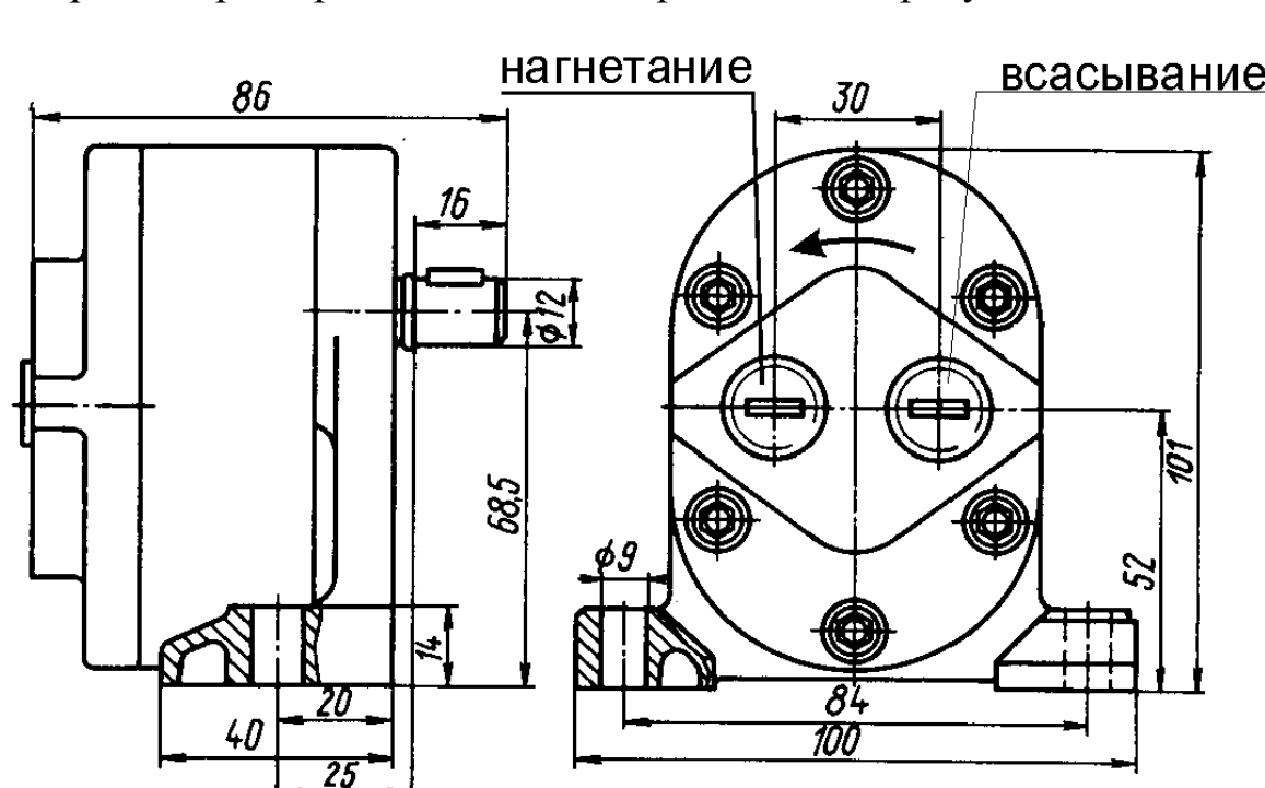 Рисунок 1. Габаритные и присоединительные размеры насоса Г11-11